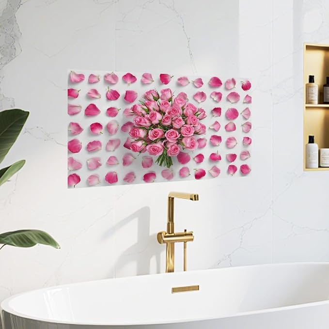Pink Rose Floral Kitchen Backsplash Peel and Stick, 30x16 in | Pink rose bouquet surrounded by scattered petals on white; flat 2D waterproof peel and stick; wipe clean; 30x16 in - Image 8