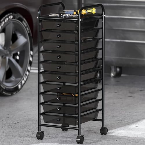 Simple Houseware 10 Drawers Rolling Utility Cart Organizer, Black - Image 5