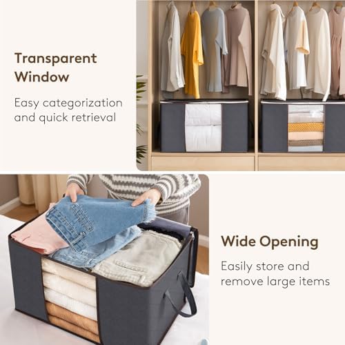 Lifewit 3 Pack 60L Clothes Storage Bins with Lids, Foldable Blanket Storage Bags with Zippers, Clear Window and Reinforced Handles, Closet and Organization for Clothing, Sweater, Comforter, Bedding - Image 5