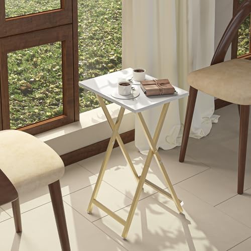Acovy Foldable TV Trays, Small Folding Table, TV Trays Set of 2, TV Dinner Tray, Side Table for Bed, Couch, Portable Easy to Move, White & Gold - Image 7