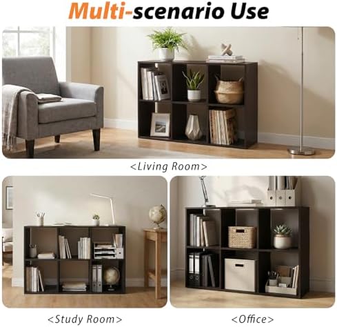 WannabeMyself【Sturdy Build&Easy Assembly】6 Cube Storage Organizer with Anti-Tipping Kits,Reversible Open Back Book Shelf, Bookcase for Living Room,Bedroom,Entrance Hall,Office,24.1×11.4×35.9,Chocolate - Image 5