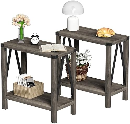 ChooChoo Farmhouse End Tables Living Room Set of 2, Narrow Side Tables by ChooChoo