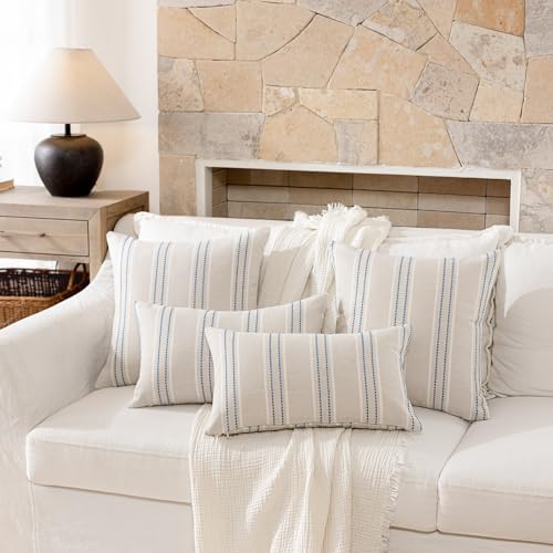 Hckot Striped Throw Pillow Covers 20x20 Set of 2 Lake Blue Pillow Covers - Image 5