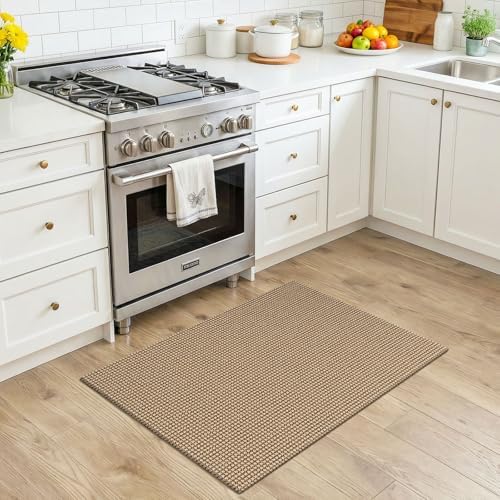 KOZYFLY Indoor Door Mat 2x3 ft Small Area Rugs Washable Front Door Mat Non Slip Rubber Backed Entryway Rug Cotton Entrance Doormat for Front Porch Bathroom Kitchen Bedroom, Orange Beige/Tan/Brown - Image 3