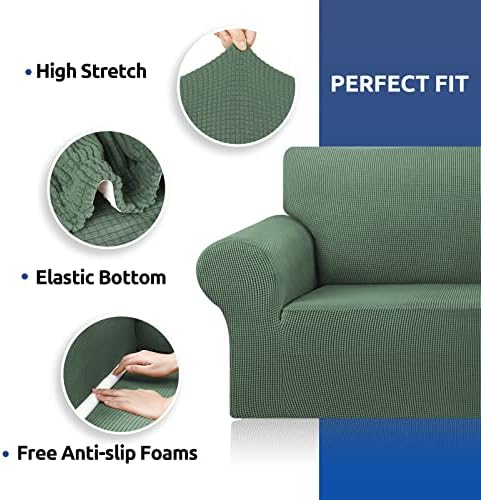 KEKUOU Stretch Couch Covers for Sofa, 3 Cushion Slipcover,Greyish Green - Image 6