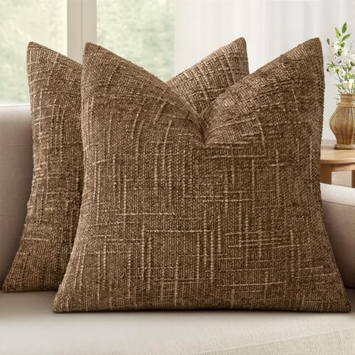 MIULEE Chenille Textured Fall Throw Pillow Covers Toffee 20x20 Set of 2 by MIULEE