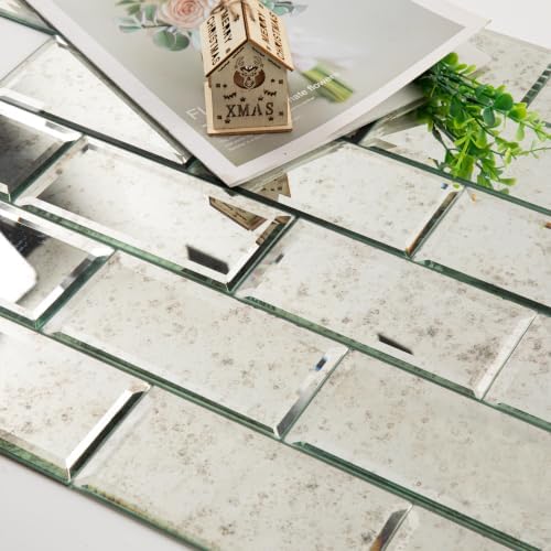 Diflart Peel and Stick Antique Mirror Backsplash Tiles 3x6 Inch, 5 Sq.ft by Diflart