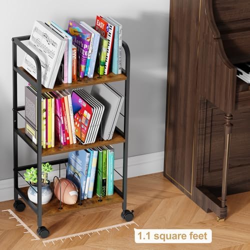Feyejade Rolling Book Cart with Removable Dividers, 3-Tier File Cart with Wheels, Utility Storage Rack for Office, Home, Classroom, Art Supply Organizer, Binder and Laptop Shelf Rack - Image 6