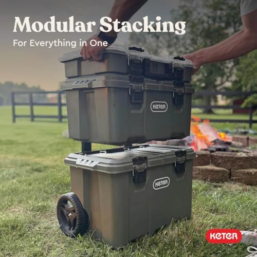 Keter Stack-N-Roll Outdoor Gear Organizer, 3-Piece Rolling Storage System - Image 6