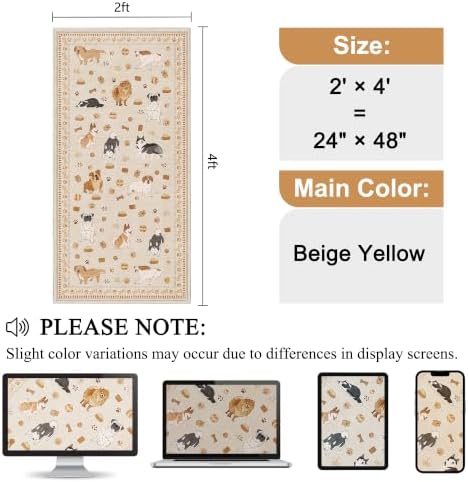 DUKINO 2x4 Rug Runner, Washable Dog Bathroom Rug Soft Non Slip Beige Yellow - Image 2