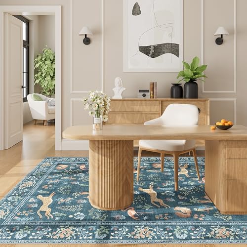 DUKINO 4x6 Area Rug, Non Slip Animal Washable Rug for Living Room, Blue - Image 6