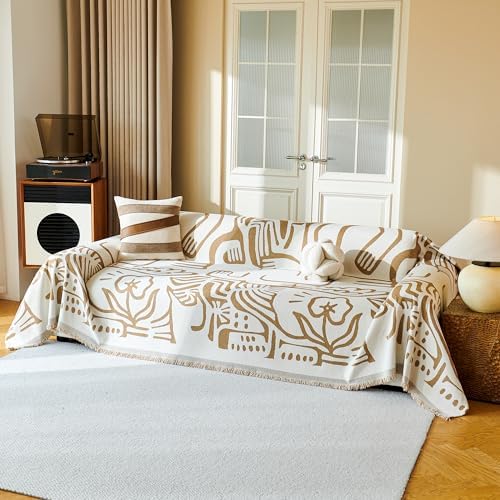 MYSKY HOME Couch Cover for Dogs, Washable Couch Covers, Sofa Covers for Sectional Sofa, Couch Cover 2 Cushion Sofa Dogs Furniture Protector, Chenille Sofa Covers for Pets, 71"x118", Abstract Khaki - Image 3