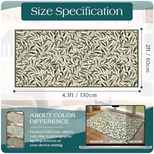 Front Door Mat Indoor Entrance - 2x4.3 Sage Green Leaf Runner Rug - Image 2