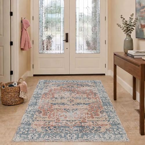 Rugxara 3x5 Rug for Entryway Bedroom Washable Area Rugs Carpet, Coral Blue - Image 2