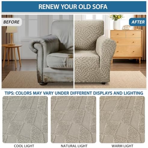 ZNSAYOTX 1 Piece Stretch Chair Cover with Arms (34"-44"), New Plaid Armchair Cover with Elastic Band for Living Room, Ultimate Soft Cozy Washable Chair Slipcover Form Fit Protector, Khaki - Image 5