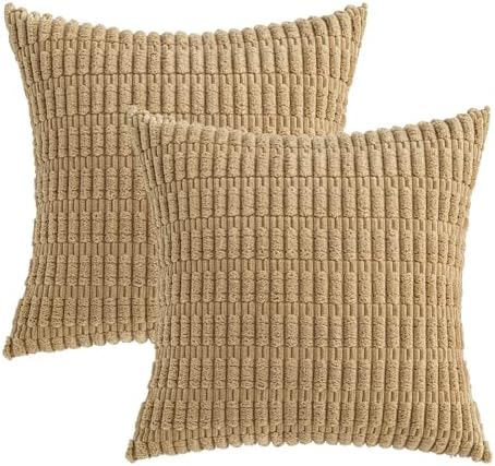 MIULEE Corduroy Decorative Throw Pillow Covers 16x16 Khaki Pack of 2 - Image 6