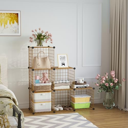 C&AHOME Wire Cube Storage, 6 - Cube Organizer Metal C Grids Units, Brown - Image 2