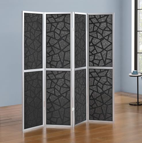 Roundhill Furniture Aurra 4-Panel Wood Room Divider, Folding Portable Partition Screen, Black Screen with Silver Frame - Image 2