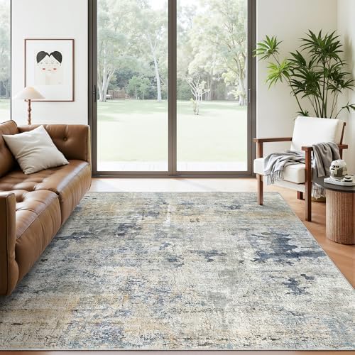 Soalmost Abstract Area Rug 6x9 for Living Room Washable Rugs Blue/Yellow by Soalmost