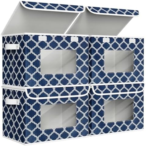 Univivi Fabric Foldable Storage Boxes with Lids, 4 Pack, Blue Lantern by Univivi