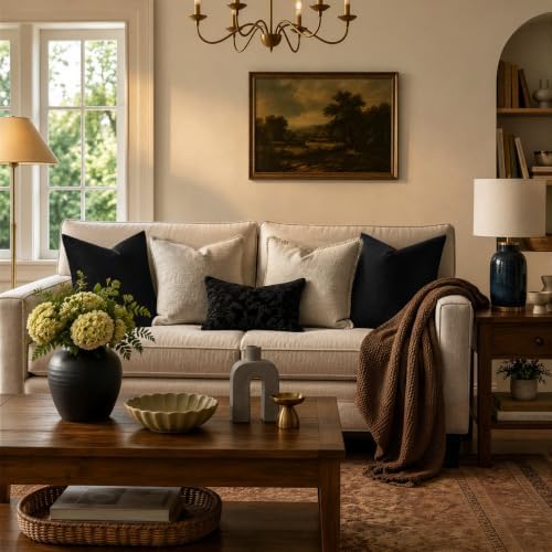 GIGIZAZA Black Velvet Pillow Covers 24x24 Decorative Pillows Pack of 2 - Image 2