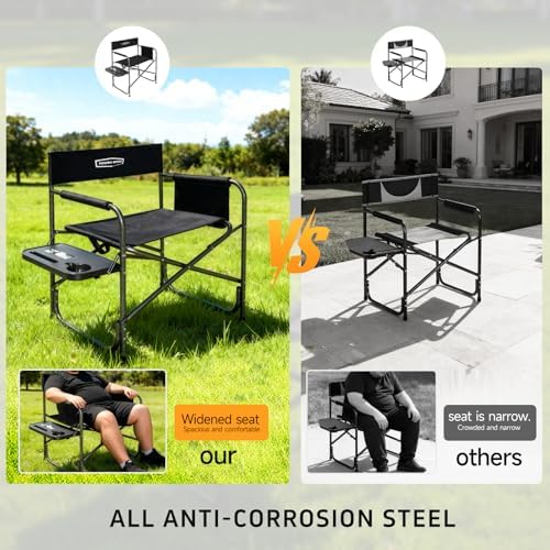 YOUNG WOOD Camping Directors Chair, Lightweight Oversized Portable Folding Chair with Side Table and Storage Pockets for Outdoor Camping, Lawn, Picnic and Fishing, Supports 400lbs (Black) - Image 5