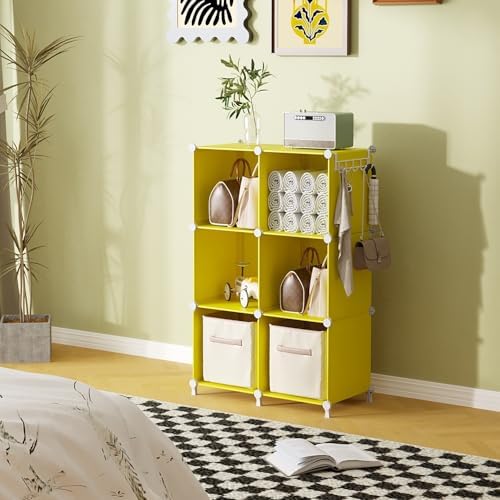 AWTATOS Cube Storage Organizer, 6 Cube Closet Storage Shelves, Yellow - Image 4