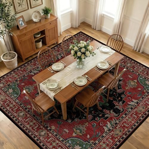 RELEANY Washable Area Rug, Square 10'x10', Red/Black by RELEANY