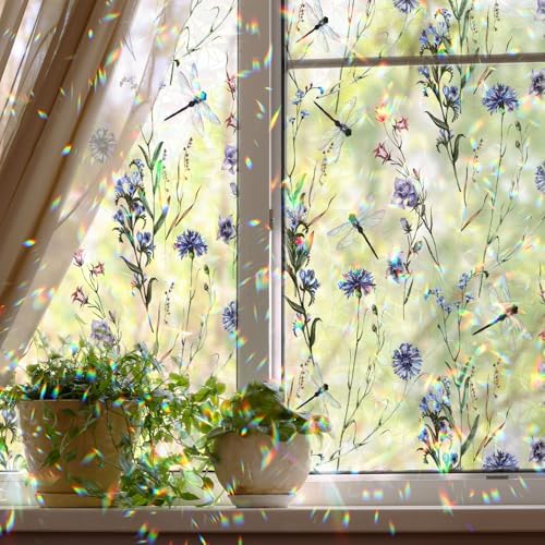 Floral Static Window Privacy Film Watercolor Laser Suncatcher Cling 3D Living Room Sun Blocking Decal DIY Glass Decor Non-Adhesive Cover - Image 2