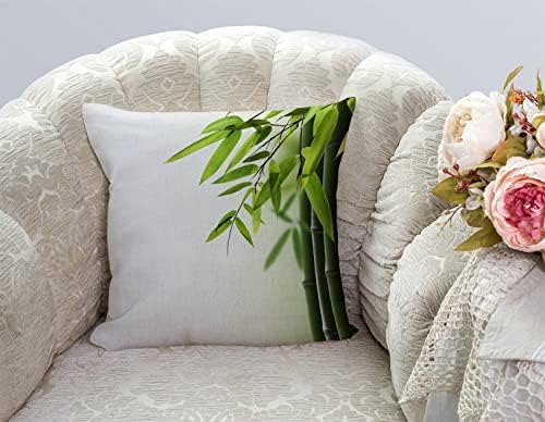 TSSOHU Green Bamboo Farmhouse Pillow Cover Cotton Linen Decorative Square Throw Pillow Cover 18x18 Inch for Sofa Couch Decoration - Image 3