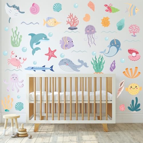 AOWDIAO 58 Pcs Ocean Animals Wall Decals - Peel and Stick Under the Sea Kids’ Room & Nursery Decor - Image 5