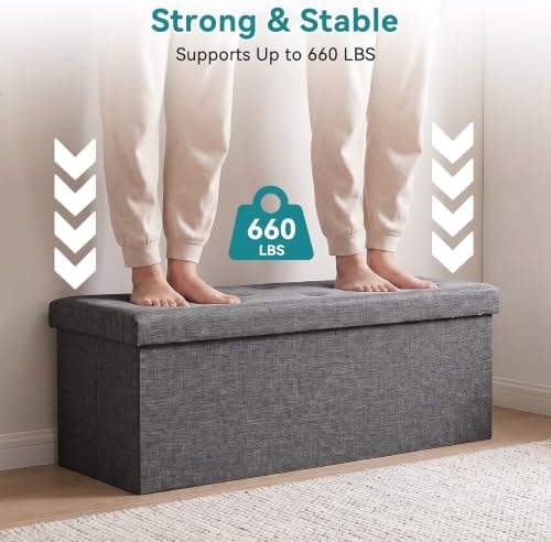 OLIXIS 43 Inch Folding Storage Ottoman Bench, Gray Ottoman with Storage - Image 4