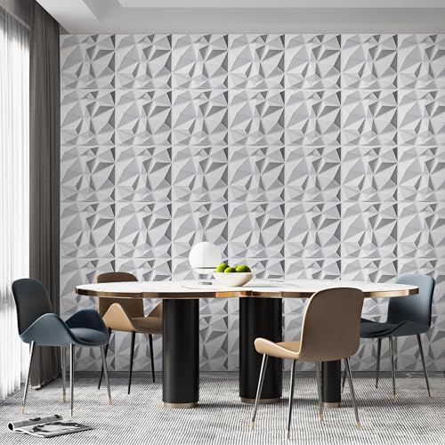 AMIGO 33 Piece 3D Wall Panels Diamond Pattern, High-Strength PVC, 12''x12'' Deformation-Resistant, Recyclable, Waterproof, Heat-Resistant, Odorless, Matte White - Image 3