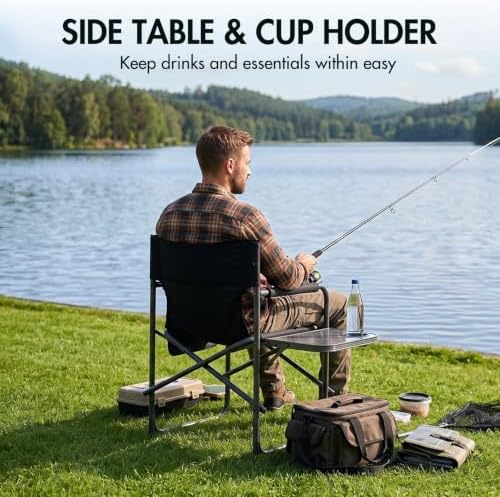 Portal Directors Chair Camping Chairs for Adults with Side Table Folding Lawn Chairs for Adults, Directors Chairs Foldable for Outdoor Chairs for Beach, Travel, Heavy Duty Supports 300LBS, Black/Grey - Image 6