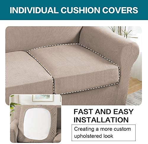 Turquoize 3 Piece Sofa Covers for 2 Cushion Couch Sofa Slipcover Soft Couch Cover for Dogs-Washable Sofa Furniture Covers with 2 Individual Cushion Covers, Thick Jacquard Fabric (Loveseat, Sand) - Image 5