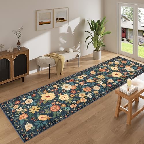 DUKINO 3x10 Runner Rug, Washable Kitchen Runner Rug Non Slip, Navy Blue - Image 3