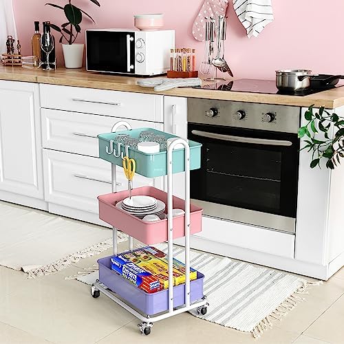 Simple Houseware 3-Tier Heavy Duty Metal Utility Rolling Cart, Multicolor - Image 5