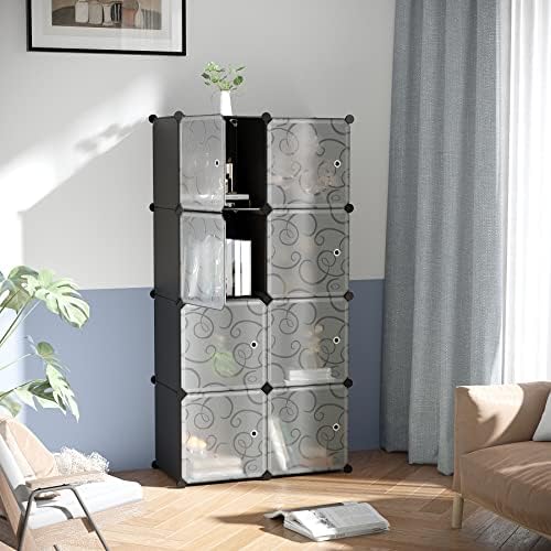 C&AHOME 8-Cube Storage Organizer with Door Cube Shelf Closet Cabinet Black - Image 2