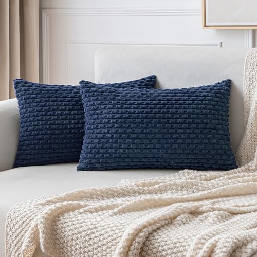 MIULEE Lumbar Decorative Throw Pillow Covers 12x20 Navy Blue Corduroy by MIULEE