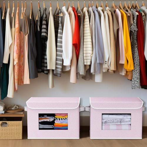Univivi Fabric Foldable Storage Boxes with Lids, 4 Pack, Pink - Image 6