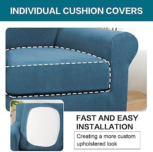 Turquoize 2 Piece Chair Covers Chair Slipcovers for Living Room Armchair Couch Cover Chair Sofa Cover with Individual Cushion Covers Furniture Cover for Chairs Feature Thick Fabric (Chair, Dusty Blue) - Image 5