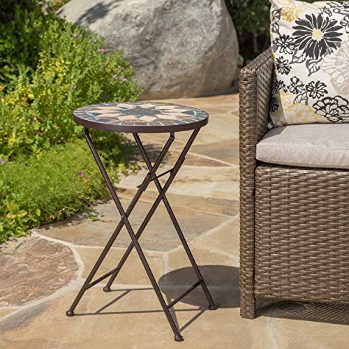Christopher Knight Home Silvester Outdoor Stone Side Table with Iron Frame, Beige / Black - Image 4