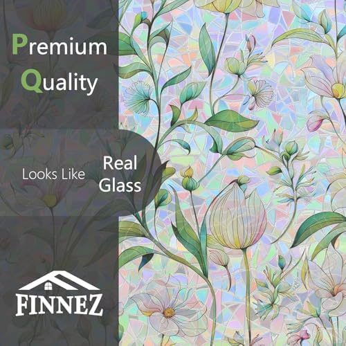 Finnez Stained Glass Window Film, Floral Rainbow Sticker, 45.2″ x 157.4″ - Image 6