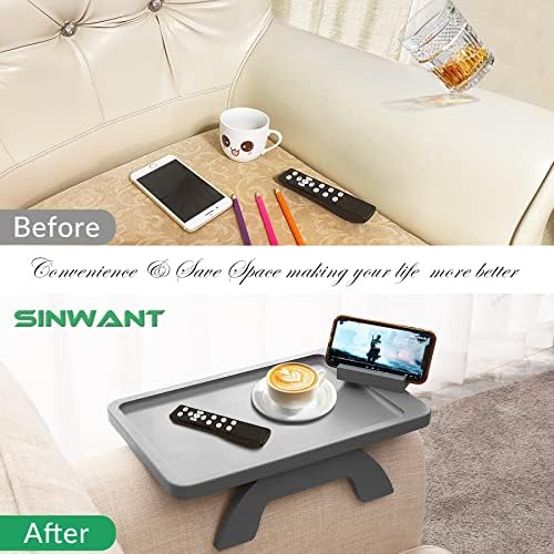 SINWANT Couch Armrest Table,Bamboo Couch Arm Tray with 360° Rotating Phone Holder,Anti Slip Foldable Sofa Arm Tray for Eating Drinking Snacks Remote on Armrest 15.35"x9.85" - Image 6