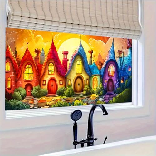 HOMETITUTE Rainbow Fairy Tale Village Window Cling 39.3x17.7 Inch PVC - Image 7