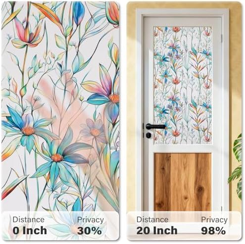 Donox Window Privacy Film, Frosted Stained Glass Window Films, Static Cling Non-Adhesive Decorative Windows Sticker for Front Door Bathroom, Heat Control Anti UV(Blue Lotus,23.6 x 157.4 inches) - Image 6