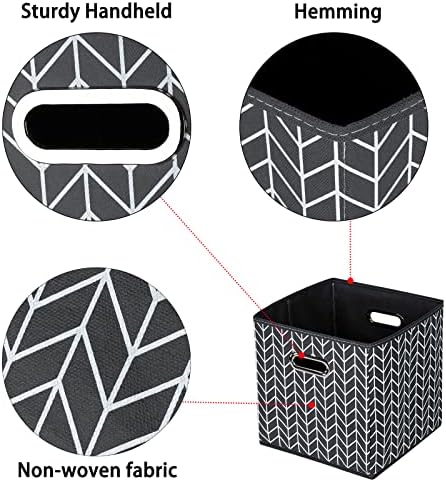 Black Foldable Storage Cubes Bins , Fabric Storage Box Cubes Organizer Baskets with Dual Handles for Home Organizer (Grey Wave) - Image 6