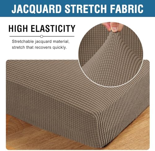 H.VERSAILTEX Super Stretch Individual Seat Cushion Covers Sofa Covers Couch Covers Slipcover Sets Thick Jacquard Textured Twill Fabric (3 Piece XL Sofa Cushion Covers, Macchiato) - Image 4