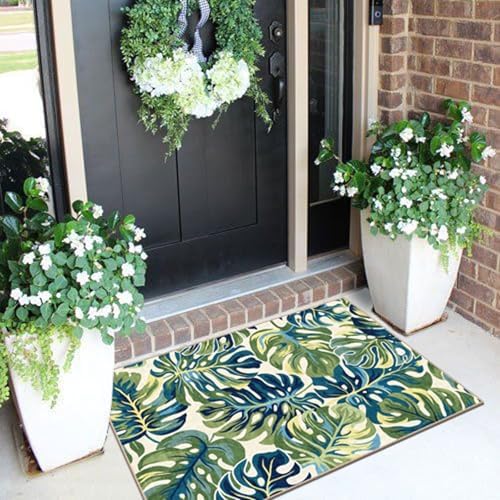 Front Door Mat Outside Entrance - 2x3 Tropical Leaf Entryway Rug - Image 4