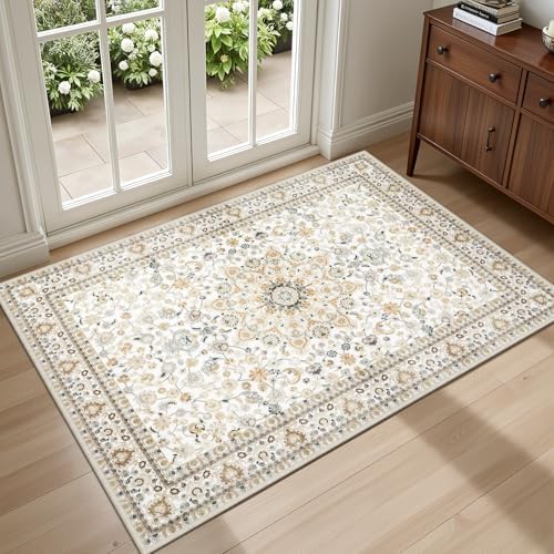 2x3 Area Rugs Living Room: Washable Vintage Rug for Bedroom Beige by EXPEDIX